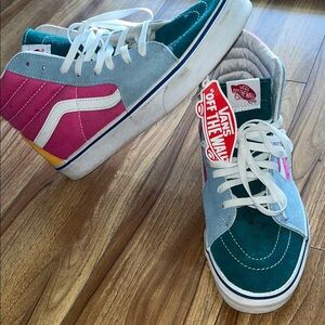 Vans Teal Pink Gray Suede High-Top Skate Sneakers